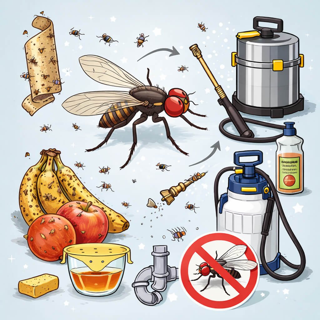 Fruchtfliegen bekämpfen Illustration